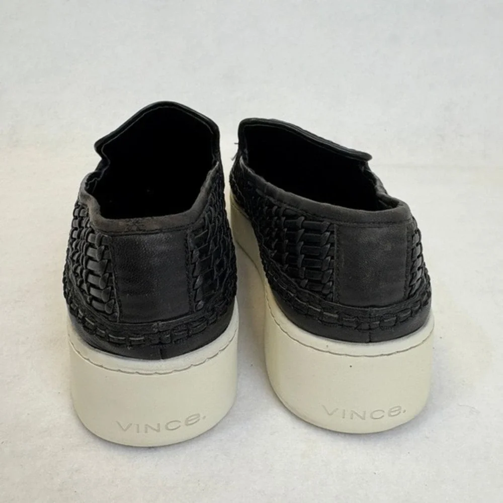 VINCE Stafford Platform Black Woven Leather Slip On Sneakers Womens Size 10 / 40